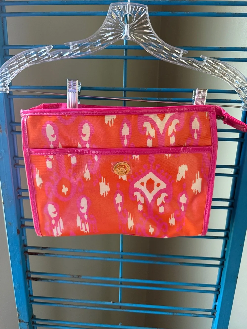 Mud Pie Orange and Pink Ikat Wristlet Pouch